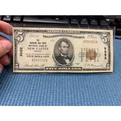 $5 1929 Small brown seal Small National Bank Notes 1800-1