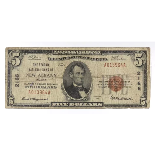 $5 1929 Small brown seal Small National Bank Notes 1800-1