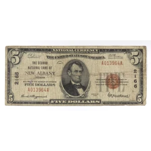 $5 1929 Small brown seal Small National Bank Notes 1800-1
