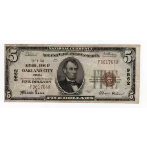 $5 1929 Small brown seal Small National Bank Notes 1800-1