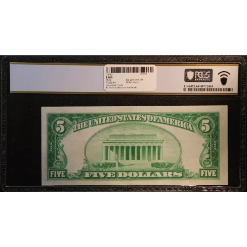 $5 1929 Small brown seal Small National Bank Notes 1800-1