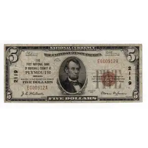 $5 1929 Small brown seal Small National Bank Notes 1800-1