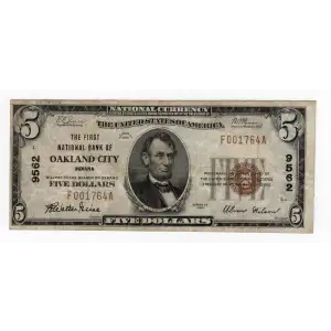 $5 1929 Small brown seal Small National Bank Notes 1800-1
