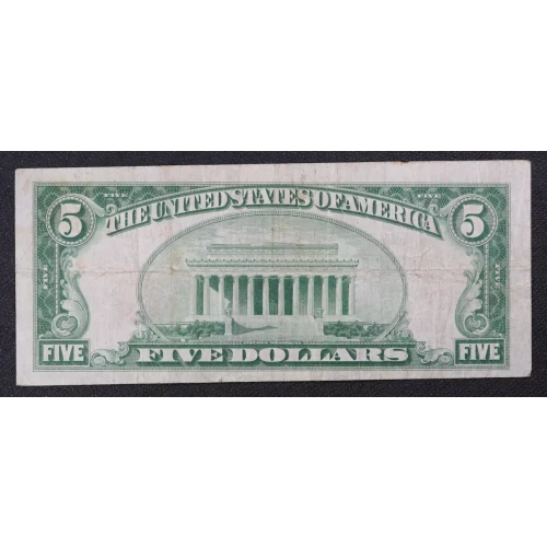$5 1929 Small brown seal Small National Bank Notes 1800-1