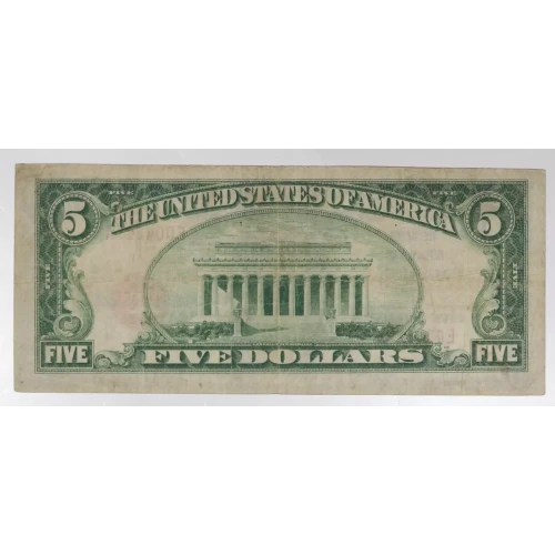 $5 1929 Small brown seal Small National Bank Notes 1800-1