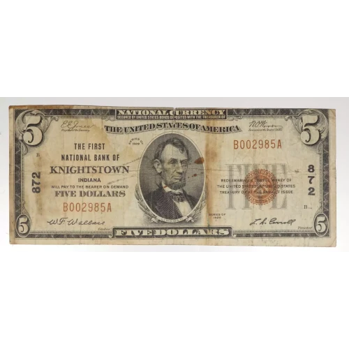 $5 1929 Small brown seal Small National Bank Notes 1800-1