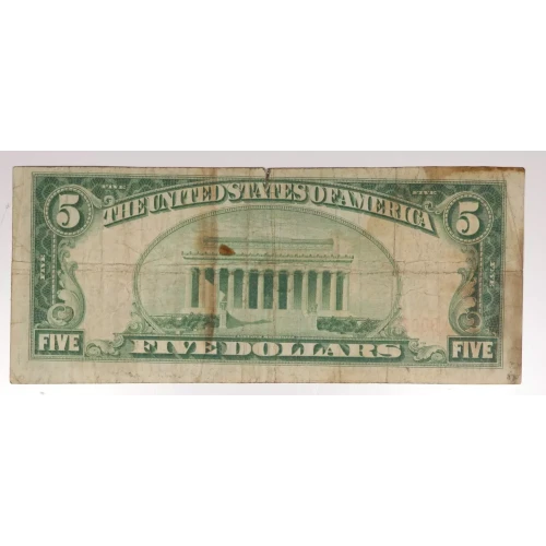 $5 1929 Small brown seal Small National Bank Notes 1800-1