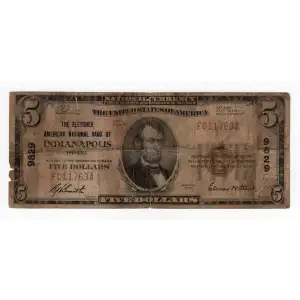 $5 1929 Small brown seal Small National Bank Notes 1800-1