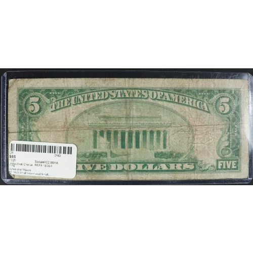 $5 1929 Small brown seal Small National Bank Notes 1800-1