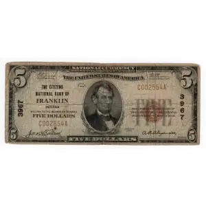 $5 1929 Small brown seal Small National Bank Notes 1800-1