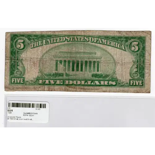 $5 1929 Small brown seal Small National Bank Notes 1800-1 (2)