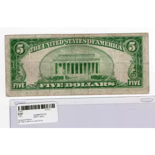 $5 1929 small brown seal. Small National Bank Notes 1800-2 (2)