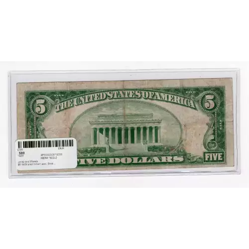 $5 1929 small brown seal. Small National Bank Notes 1800-2 (3)