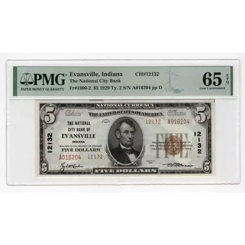 $5 1929 small brown seal. Small National Bank Notes 1800-2