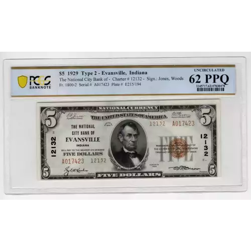 $5 1929 small brown seal. Small National Bank Notes 1800-2 (2)