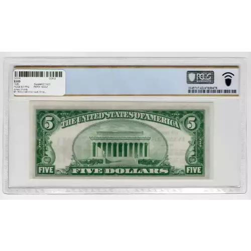 $5 1929 small brown seal. Small National Bank Notes 1800-2