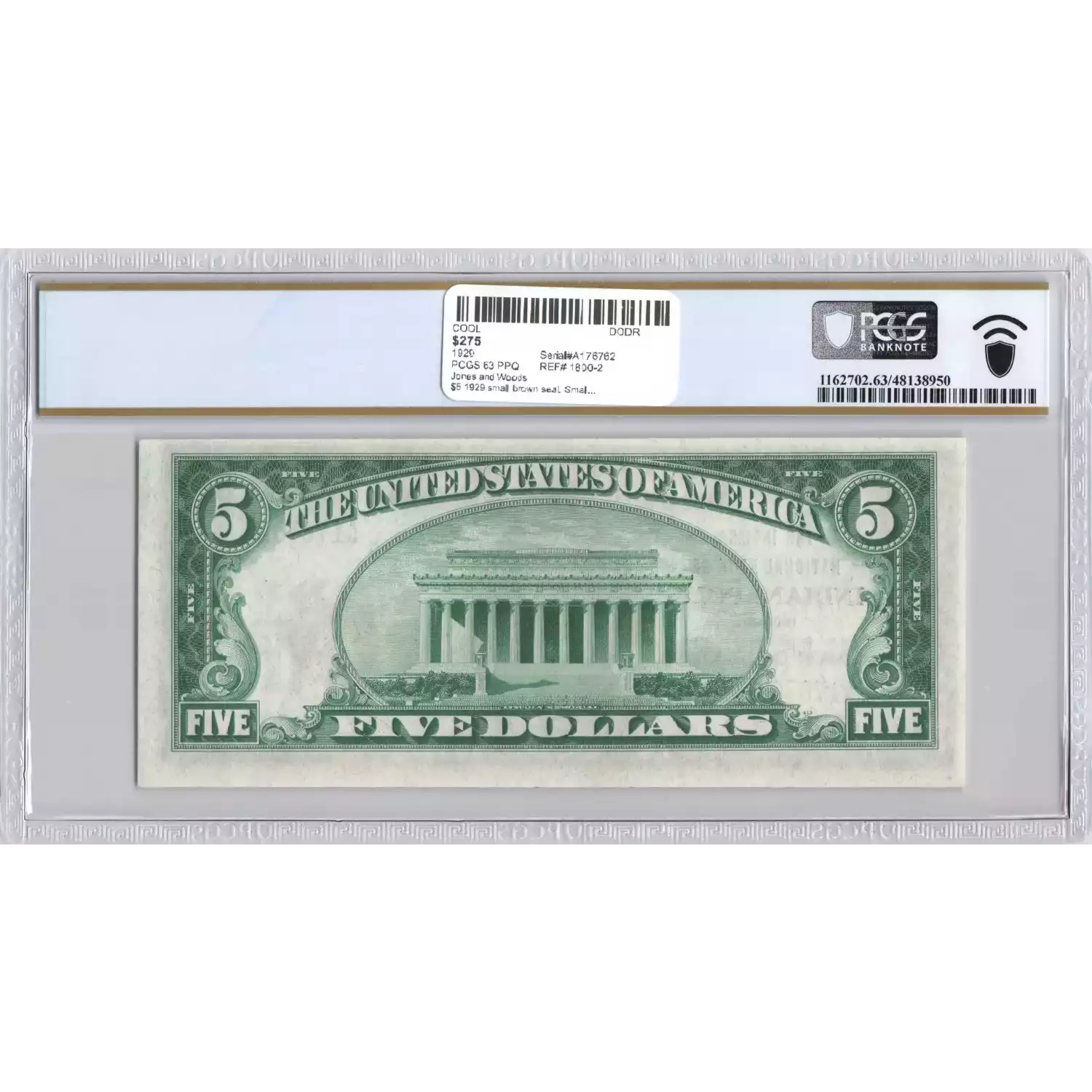 $5 1929 small brown seal. Small National Bank Notes 1800-2 (2)