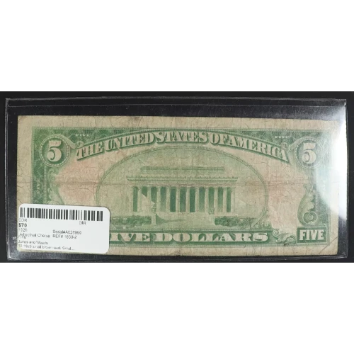 $5 1929 small brown seal. Small National Bank Notes 1800-2 (3)