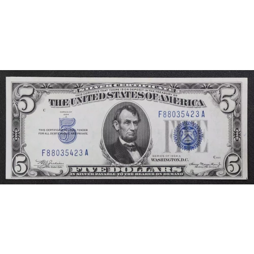$5 1934-A blue seal. Small Silver Certificates 1651 (2)