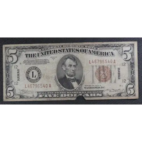 $5 1934-A brown seal Emergency Notes Issued During WW2 2302 (2)