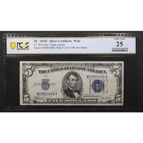 $5 1934-C blue seal. Small Silver Certificates 1653