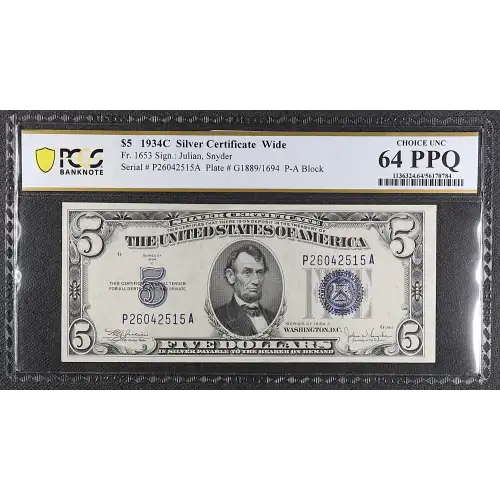 $5 1934-C blue seal. Small Silver Certificates 1653