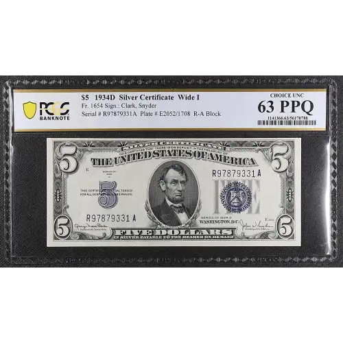 $5 1934-D blue seal. Small Silver Certificates 1654