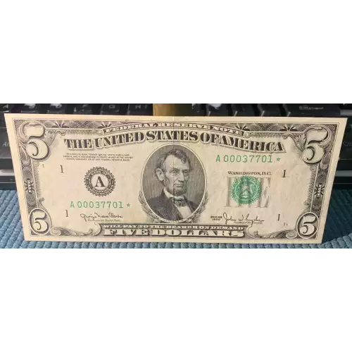 $5 1950 blue-Green seal. Small Size $5 Federal Reserve Notes 1961-A*
