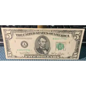 $5 1950 blue-Green seal. Small Size $5 Federal Reserve Notes 1961-A*