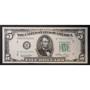 $5 1950 blue-Green seal. Small Size $5 Federal Reserve Notes 1961-B (3)