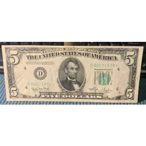 $5 1950 blue-Green seal. Small Size $5 Federal Reserve Notes 1961-D*