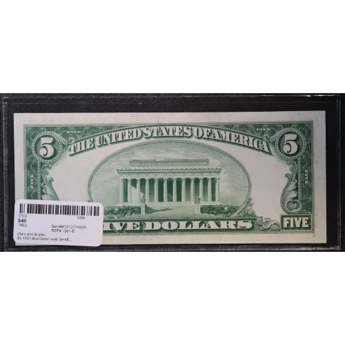 $5 1950 blue-Green seal. Small Size $5 Federal Reserve Notes 1961-D (3)