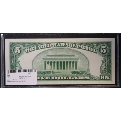 $5 1950 blue-Green seal. Small Size $5 Federal Reserve Notes 1961-E (3)