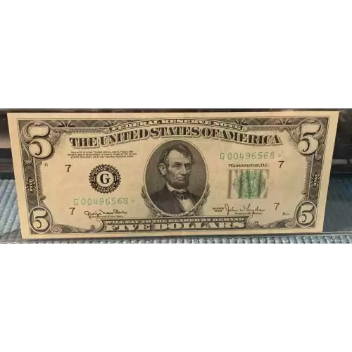 $5 1950 blue-Green seal. Small Size $5 Federal Reserve Notes 1961-G* (2)