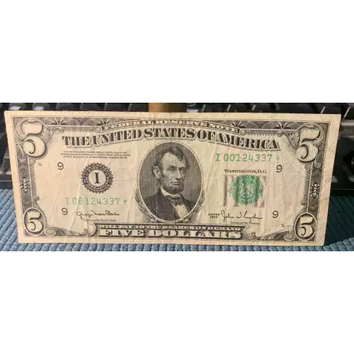 $5 1950 blue-Green seal. Small Size $5 Federal Reserve Notes 1961-I* (2)