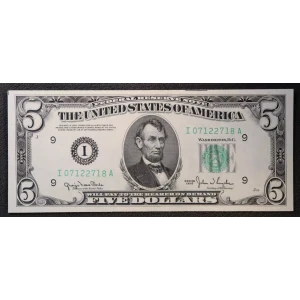 $5 1950 blue-Green seal. Small Size $5 Federal Reserve Notes 1961-I