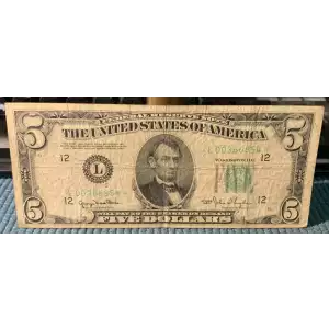 $5 1950 blue-Green seal. Small Size $5 Federal Reserve Notes 1961-L*