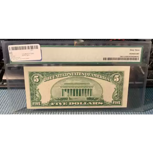 $5 1950 blue-Green seal. Small Size $5 Federal Reserve Notes 1961-L