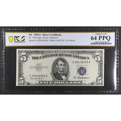 $5 1953-A blue seal. Small Silver Certificates 1656