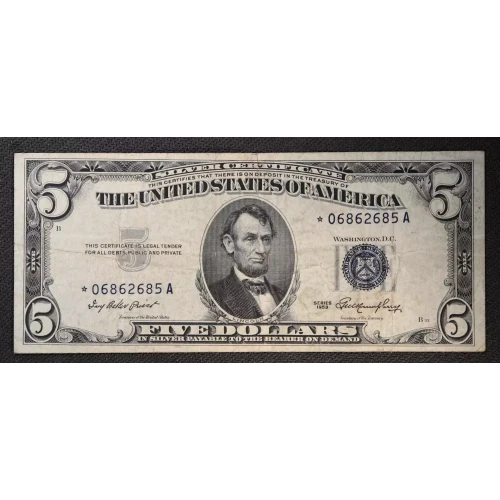 $5 1953 blue seal. Small Silver Certificates 1655*