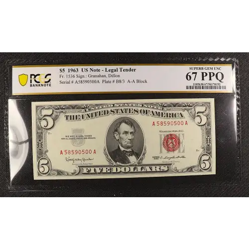 $5 1963 red seal. Small Legal Tender Notes 1536 (2)