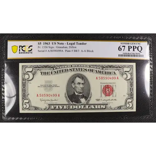 $5 1963 red seal. Small Legal Tender Notes 1536