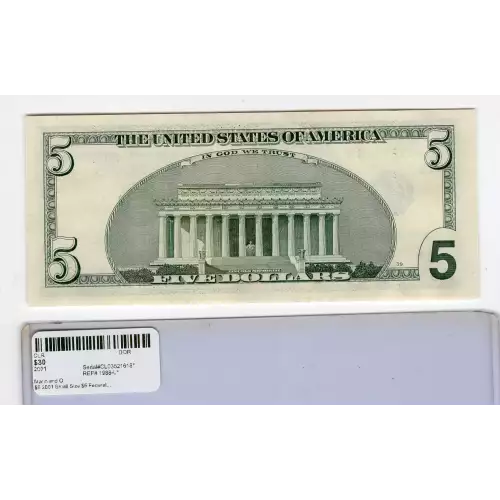 $5 2001  Small Size $5 Federal Reserve Notes 1988-L*