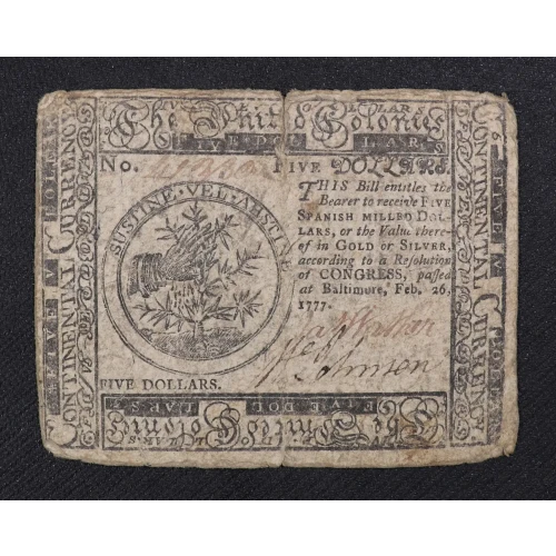 $5 February 26, 1777  CONTINENTAL CURRENCY CC-58 (2)