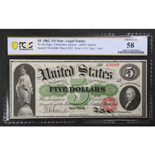 $5 Series 2-59 at upper left Type 1 Legal Tender Issues 61a