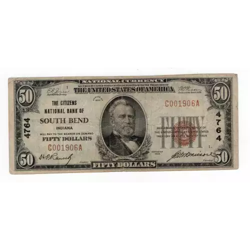 $50 1929 small brown seal. Small National Bank Notes 1803-1