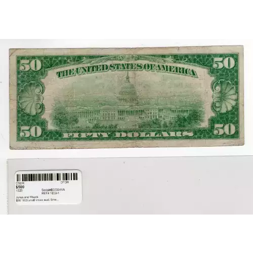 $50 1929 small brown seal. Small National Bank Notes 1803-1 (2)