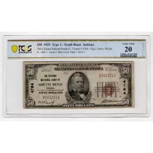 $50 1929 small brown seal. Small National Bank Notes 1803-1