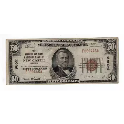 $50 1929 small brown seal. Small National Bank Notes 1803-1