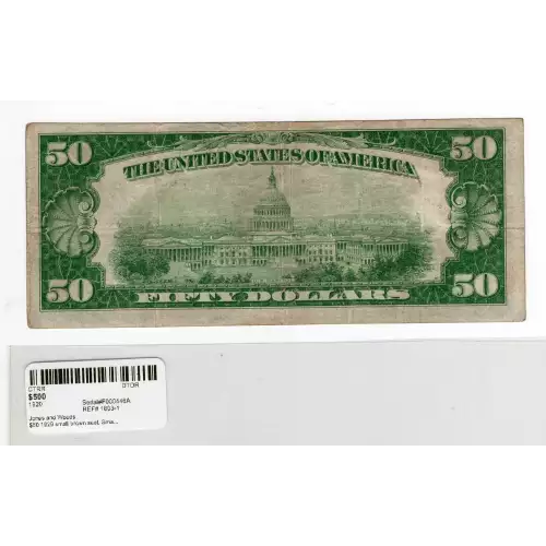 $50 1929 small brown seal. Small National Bank Notes 1803-1 (2)